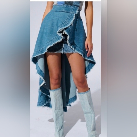 Dresses & Skirts - Denim High-Low Ruffle Skirt - Blue Size L/XL
